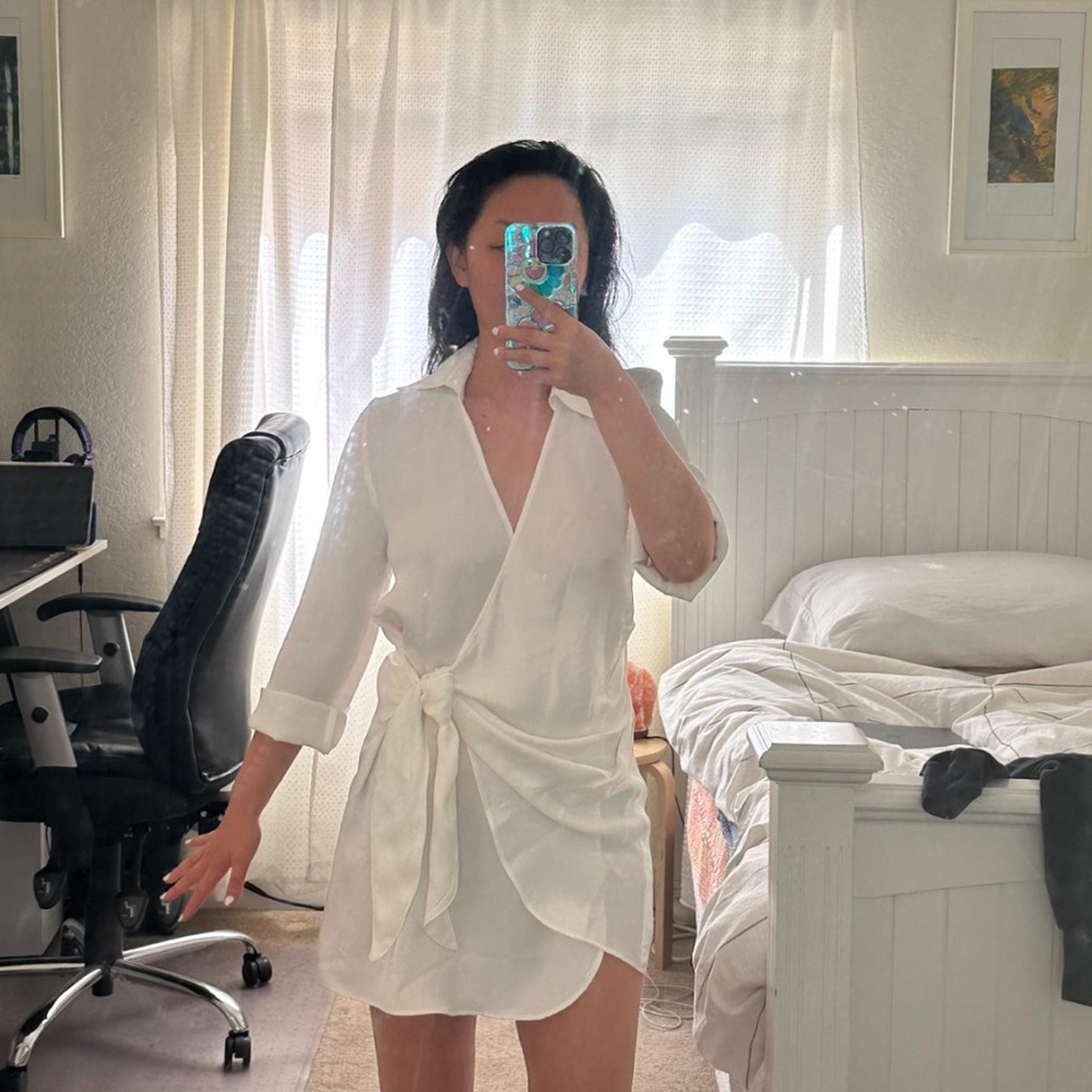 Silky wrap mini shirtdress. Perfect for spring/summer or an event!